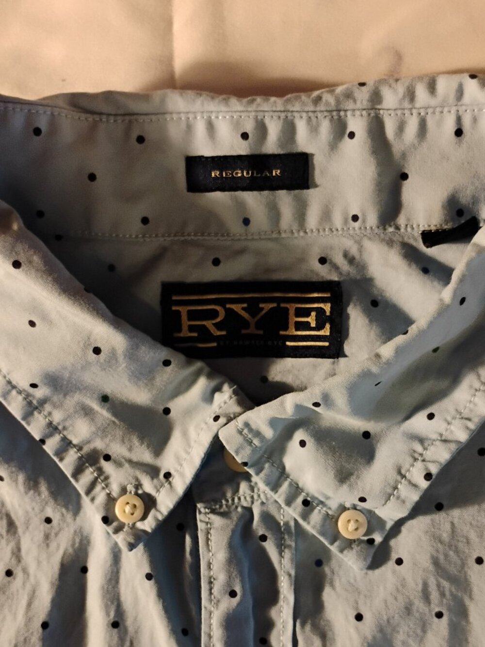 RYE by Hawker | Baby Blue & Dark Blue Dot Print Dress Shirt | XXXL | Like New